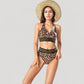 Leopard Print Bikini Set with Striped Elastic Halter Top and High Waist Bottoms for a Sporty Wild Look