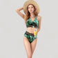 Leopard Print Bikini Set with Striped Elastic Halter Top and High Waist Bottoms for a Sporty Wild Look