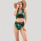 Leopard Print Bikini Set with Striped Elastic Halter Top and High Waist Bottoms for a Sporty Wild Look