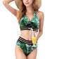 Leopard Print Bikini Set with Striped Elastic Halter Top and High Waist Bottoms for a Sporty Wild Look