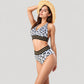 Leopard Print Bikini Set with Striped Elastic Halter Top and High Waist Bottoms for a Sporty Wild Look