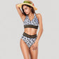 Leopard Print Bikini Set with Striped Elastic Halter Top and High Waist Bottoms for a Sporty Wild Look