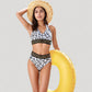 Leopard Print Bikini Set with Striped Elastic Halter Top and High Waist Bottoms for a Sporty Wild Look