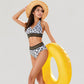 Leopard Print Bikini Set with Striped Elastic Halter Top and High Waist Bottoms for a Sporty Wild Look