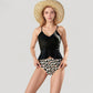 Ruched Tankini Top with Adjustable Drawstring and Leopard High Waist Bottoms for a Chic and Confident Swim Look