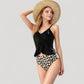 Ruched Tankini Top with Adjustable Drawstring and Leopard High Waist Bottoms for a Chic and Confident Swim Look