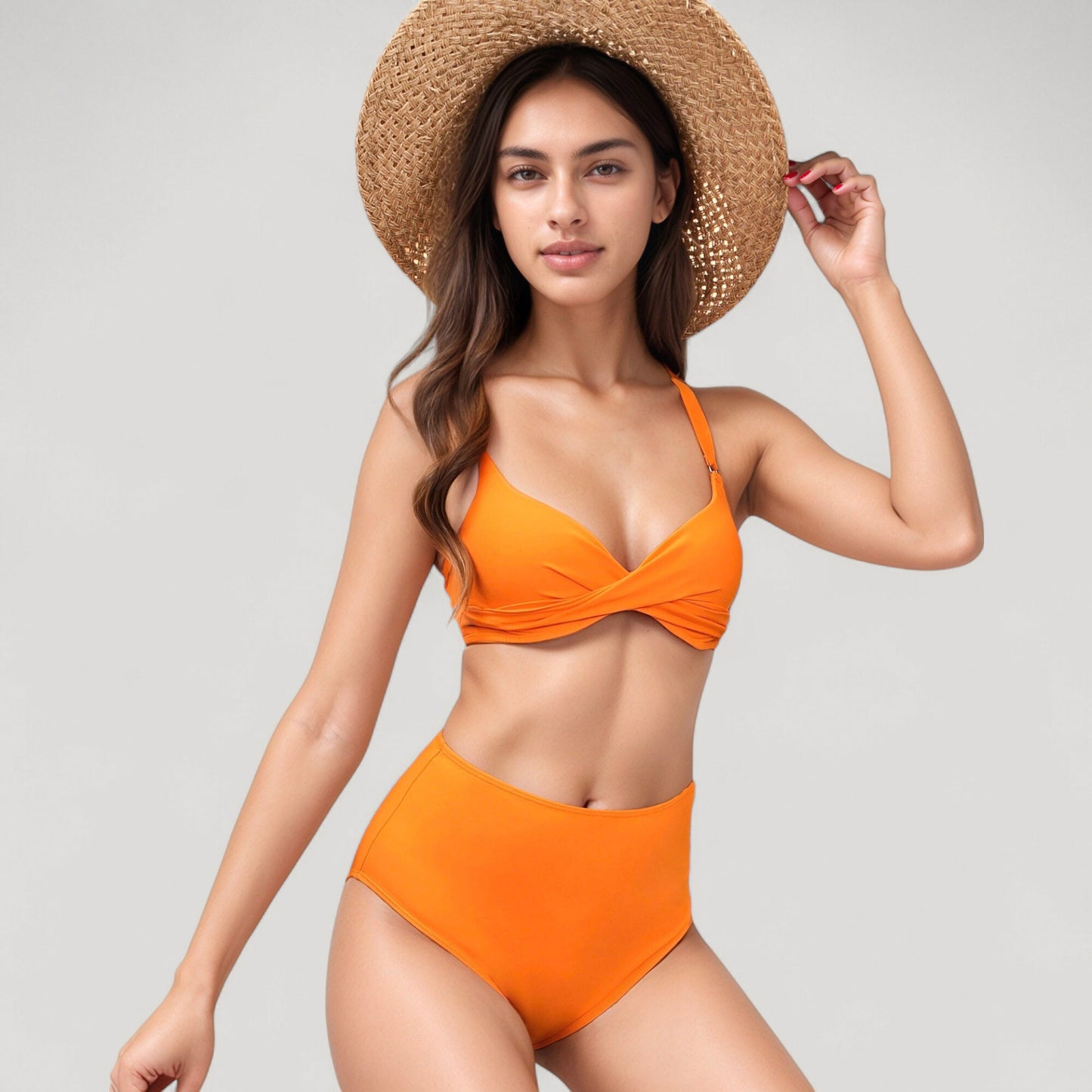 Twist Front Bikini Set with High Waist Bottoms and Adjustable Straps for a Flattering and Supportive Fit