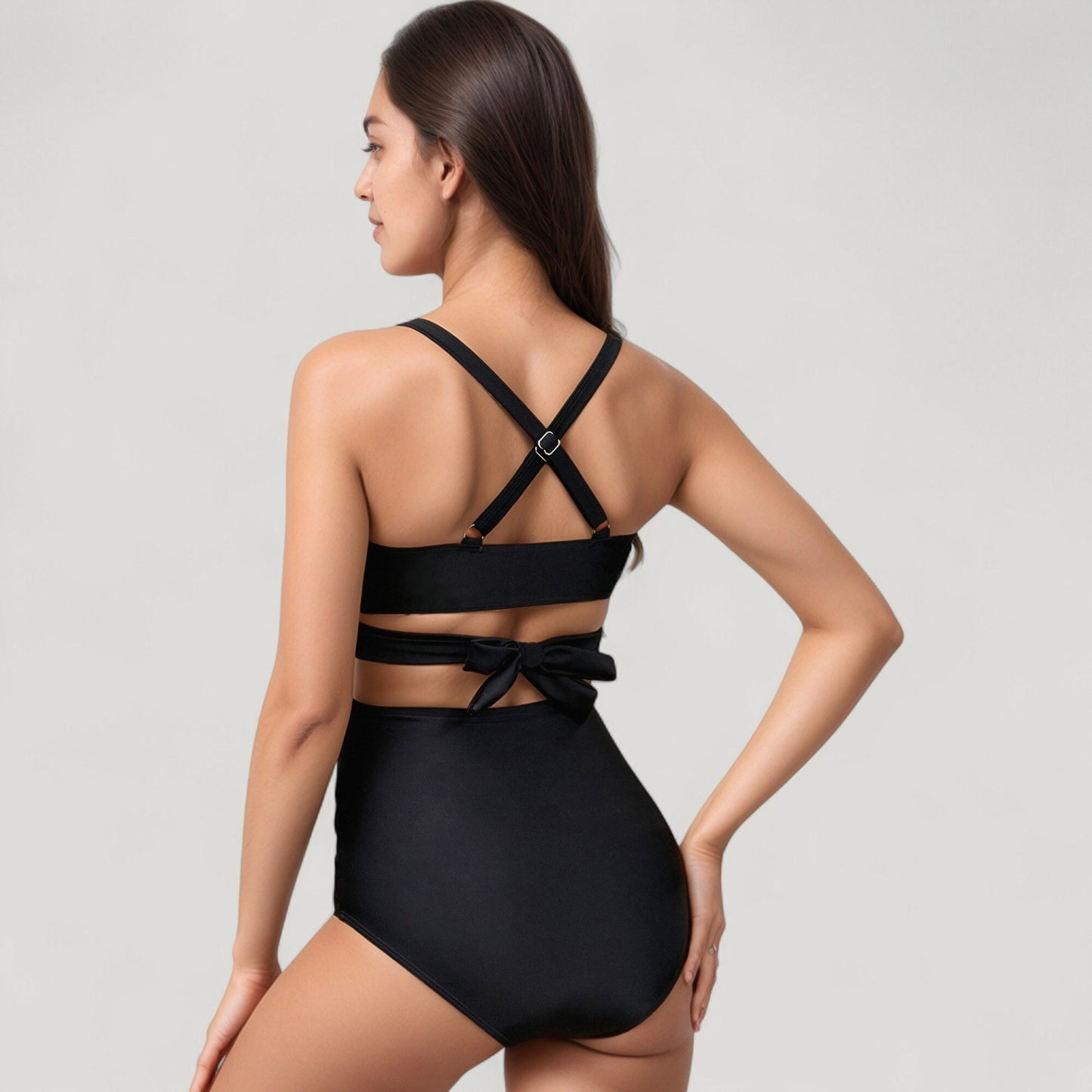 Wrap Bikini Top with Mesh High Waist Bottom for Sleek and Modern Two-Piece Swimsuit Look