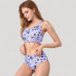 Floral Print Ruffle Trim Bikini Set with Scoop Neck Crop Top and High Waist Bottom