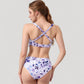 Floral Print Ruffle Trim Bikini Set with Scoop Neck Crop Top and High Waist Bottom