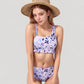 Floral Print Ruffle Trim Bikini Set with Scoop Neck Crop Top and High Waist Bottom