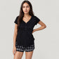 Short Sleeve Button Front Sleep Shirt and Plaid Drawstring Lounge Shorts Pajama Set