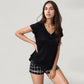 Short Sleeve Button Front Sleep Shirt and Plaid Drawstring Lounge Shorts Pajama Set