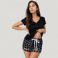 Short Sleeve Button Front Sleep Shirt and Plaid Drawstring Lounge Shorts Pajama Set