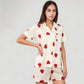Heart Print Short Sleeve Pajama Set with Chest Pocket and Button Down Top