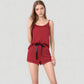 Cami and Shorts Pajama Set with Contrast Trim and Adjustable Waist Tie