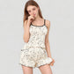 Star Print Cami and Shorts Pajama Set with Contrast Trim and Lettuce Hem