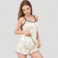 Star Print Cami and Shorts Pajama Set with Contrast Trim and Lettuce Hem