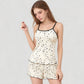 Star Print Cami and Shorts Pajama Set with Contrast Trim and Lettuce Hem