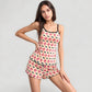 Star Print Cami and Shorts Pajama Set with Contrast Trim and Lettuce Hem