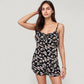 Floral Print Cami Top and Shorts Pajama Set with Adjustable Spaghetti Straps and Front Tie Detail
