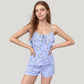Floral Print Cami Top and Shorts Pajama Set with Adjustable Spaghetti Straps and Front Tie Detail