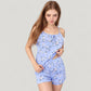 Floral Print Cami Top and Shorts Pajama Set with Adjustable Spaghetti Straps and Front Tie Detail