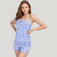 Floral Print Cami Top and Shorts Pajama Set with Adjustable Spaghetti Straps and Front Tie Detail