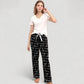 Short Sleeve V-Neck Pajama Set with Script Print Lounge Pants and Drawstring Waistband