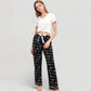 Short Sleeve V-Neck Pajama Set with Script Print Lounge Pants and Drawstring Waistband