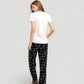 Short Sleeve V-Neck Pajama Set with Script Print Lounge Pants and Drawstring Waistband