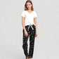 Short Sleeve V-Neck Pajama Set with Script Print Lounge Pants and Drawstring Waistband