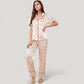 Satin Pajama Set with Short Sleeve Notch Collar Button-Up Top and Polka Dot Wide Leg Pants