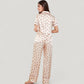 Satin Pajama Set with Short Sleeve Notch Collar Button-Up Top and Polka Dot Wide Leg Pants