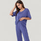 Short Sleeve V-Neck Pajama Set with Relaxed Fit Knit Top and Wide Leg Lounge Pants