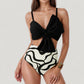 Knot Front Bikini Top and High Waist Abstract Print Bottom Two-Piece Swimsuit