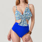 Knot Front Bikini Top and High Waist Abstract Print Bottom Two-Piece Swimsuit