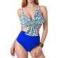 Knot Front Bikini Top and High Waist Abstract Print Bottom Two-Piece Swimsuit