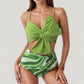 Knot Front Bikini Top and High Waist Abstract Print Bottom Two-Piece Swimsuit