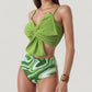 Knot Front Bikini Top and High Waist Abstract Print Bottom Two-Piece Swimsuit