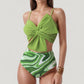 Knot Front Bikini Top and High Waist Abstract Print Bottom Two-Piece Swimsuit