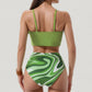 Knot Front Bikini Top and High Waist Abstract Print Bottom Two-Piece Swimsuit