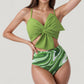 Knot Front Bikini Top and High Waist Abstract Print Bottom Two-Piece Swimsuit