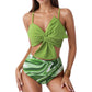 Knot Front Bikini Top and High Waist Abstract Print Bottom Two-Piece Swimsuit
