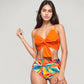 Knot Front Bikini Top and High Waist Abstract Print Bottom Two-Piece Swimsuit
