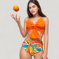 Knot Front Bikini Top and High Waist Abstract Print Bottom Two-Piece Swimsuit