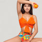 Knot Front Bikini Top and High Waist Abstract Print Bottom Two-Piece Swimsuit