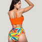 Knot Front Bikini Top and High Waist Abstract Print Bottom Two-Piece Swimsuit