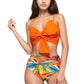 Knot Front Bikini Top and High Waist Abstract Print Bottom Two-Piece Swimsuit