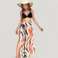 Three-Piece Swimsuit Set with Bikini Top High Waist Bottom and Sheer Abstract Print Wide Leg Pants